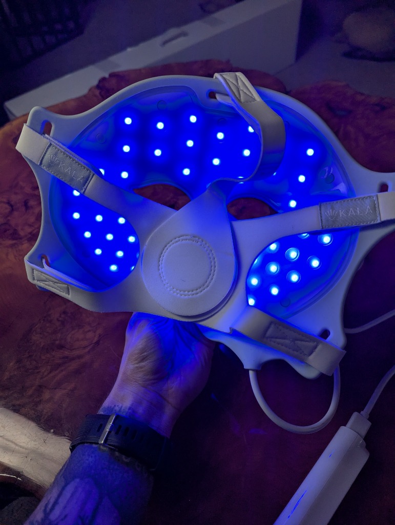 Inside view of the Kala Face Mask showing LED diode array and head straps